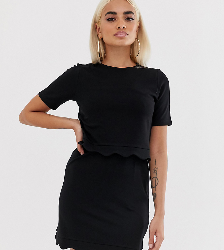 ASOS DESIGN Petite scalloped hem mini dress with crop top-Black