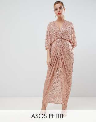 scatter sequin knot front kimono maxi dress