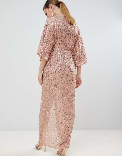 Asos design scatter sequin knot front kimono hot sale maxi dress