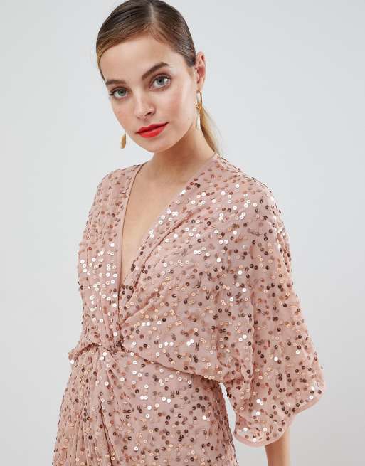 Asos design scatter sequin knot front kimono hot sale maxi dress