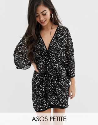 asos design scatter sequin knot front kimono mini dress