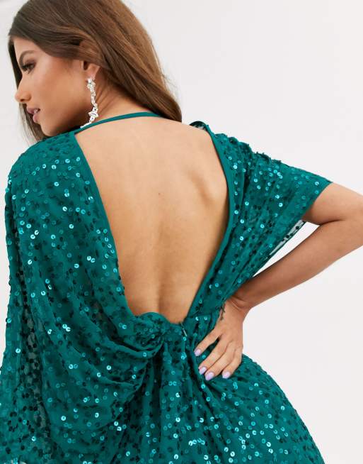 ASOS DESIGN Petite scatter sequin knot front kimono mini dress