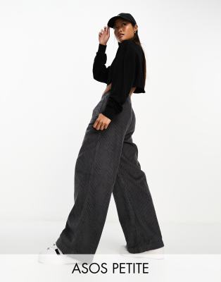 ASOS DESIGN Petite - Schlupfhose aus grobem Cord in Grau-Keine Farbe