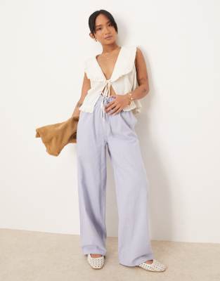 ASOS DESIGN Petite - Schlupfhose in Blau mit Leinenoptik