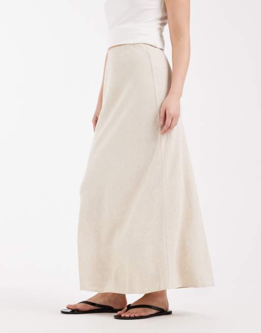 ASOS DESIGN Petite - Schuingesneden midaxi rok met linnenlook in stone, 5 van 5