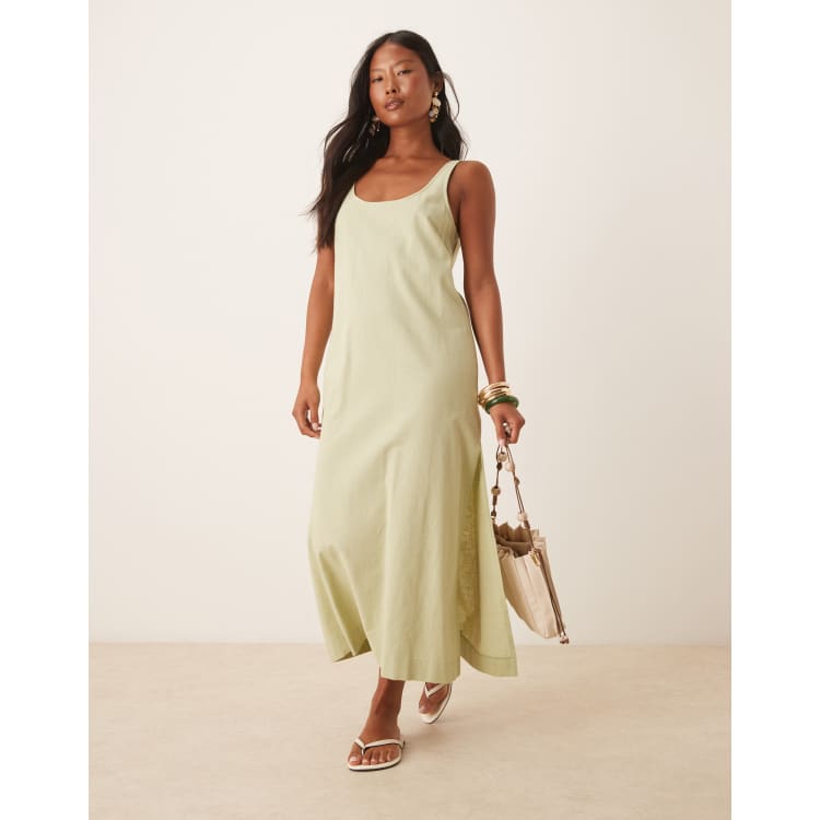 ASOS DESIGN Petite scoop neck cotton linen midi dress in sage | ASOS