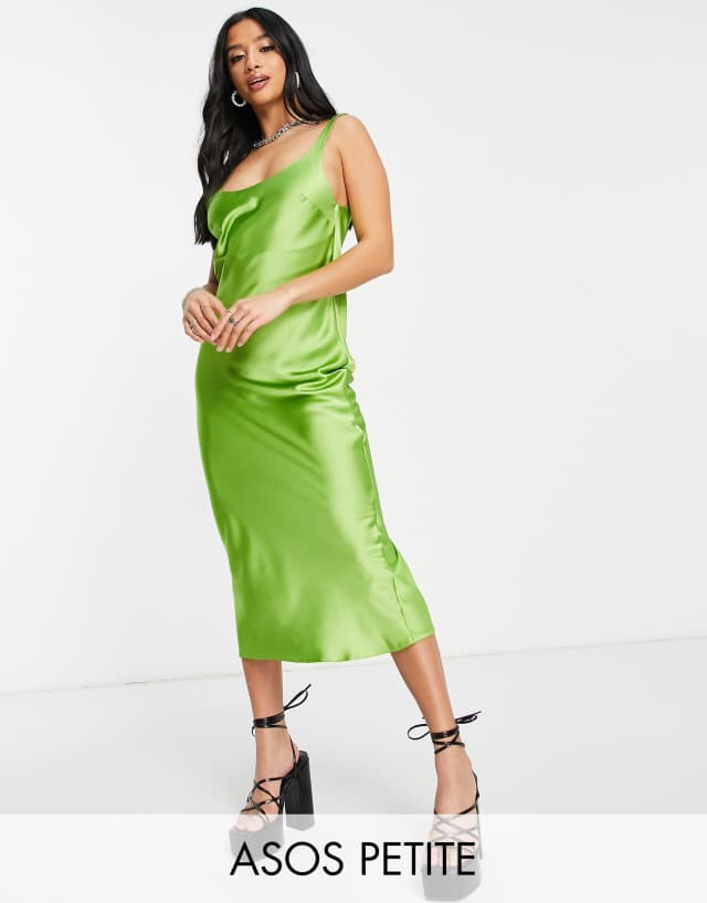 ASOS DESIGN Petite scoop neck midi satin slip dress in green