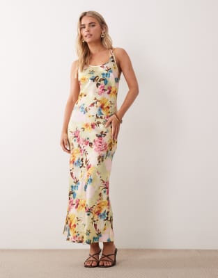 Asos Petite Asos Design Petite Scoop Neck Satin Maxi Dress In Multi