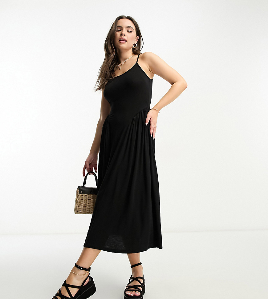 Asos Petite Asos Design Petite Scoop Neck Strappy Midi Dress With Side Seam Detail In Black