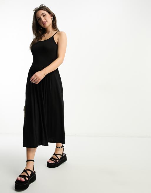 Petite Black Strappy Midi Dress