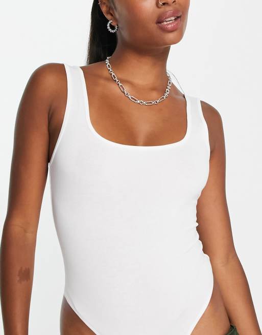 ASOS DESIGN Petite cotton scoop neck tank bodysuit in white