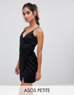 ASOS DESIGN Petite scuba cami wrap mini dress-Black