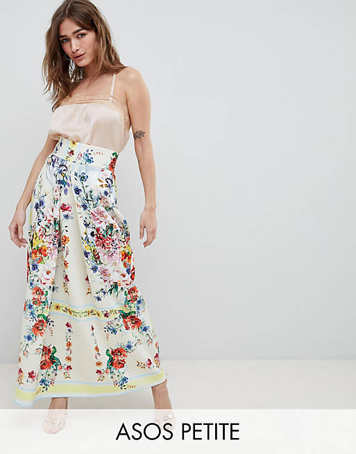ASOS DESIGN Petite scuba prom skirt with mirrored flower print | ASOS
