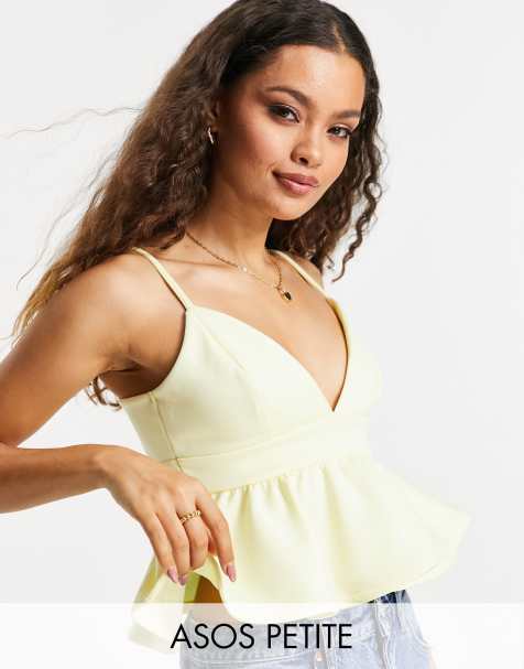 ASOS DESIGN Petite scuba-style fabric cami with peplum in yellow