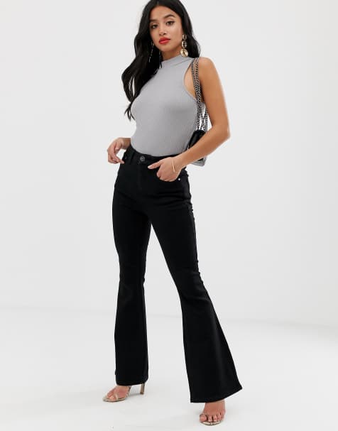 ASOS DESIGN Petite Sculpt me bell flare jeans in clean black