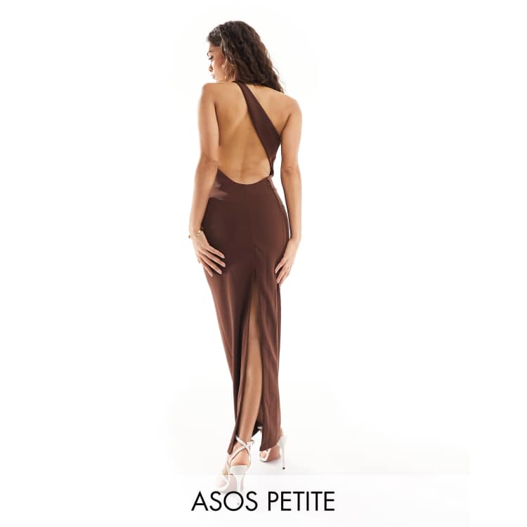 ASOS DESIGN Petite sculpted asymmetric maxi dress in chocolate