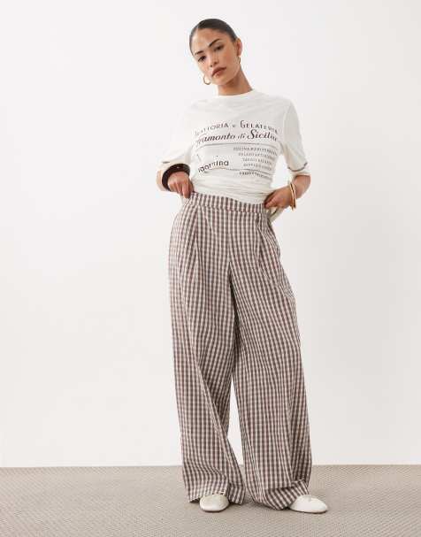 ASOS DESIGN Petite Seersucker-Hose mit Volumen in Vichy-Karo - view 1