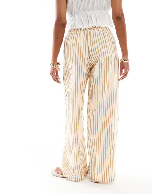 ASOS DESIGN Petite seersucker pull on straight leg pants in brown stripes