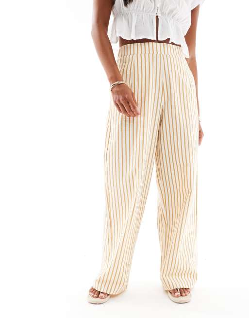 ASOS DESIGN Petite seersucker pull on straight leg pants in brown stripes