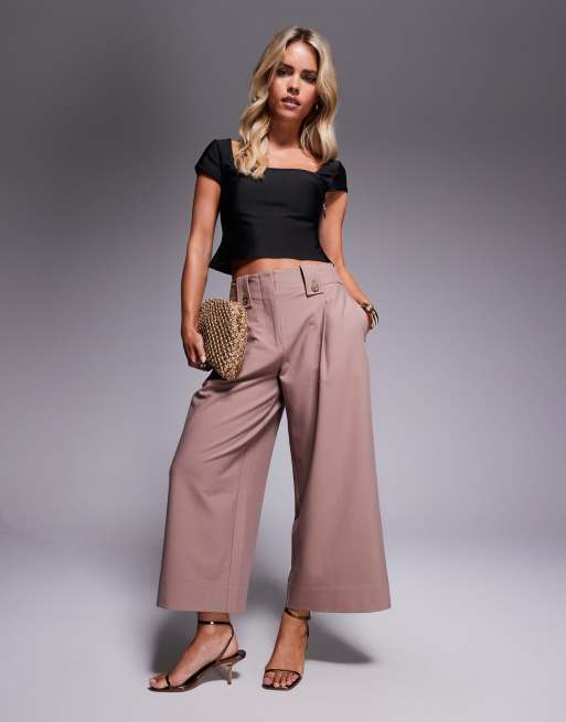 ASOS DESIGN Petite – Sesambruna, ankellånga byxor med justerbar flik