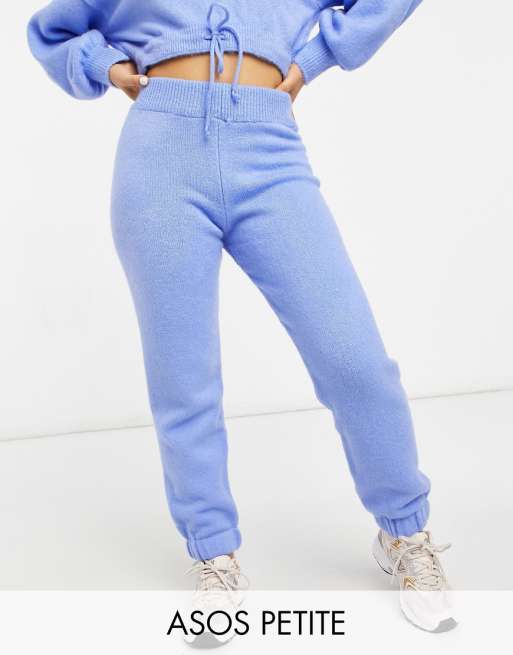 ASOS DESIGN Petite set knitted sweatpants in fluffy yarn in light blue | ASOS