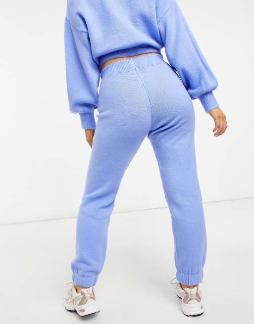 ASOS DESIGN Petite set knitted sweatpants in fluffy yarn in light blue