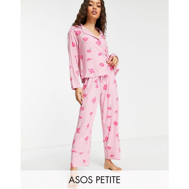 Xw0NM Pigiami DESIGN Petite - Set pigiama classico di viscosa con camicia e pantaloni rosa a fiori