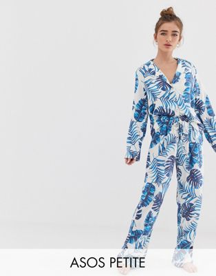 ASOS DESIGN Petite - Set van pyjamabroek met palmbomenprint van 100% modal-Roze
