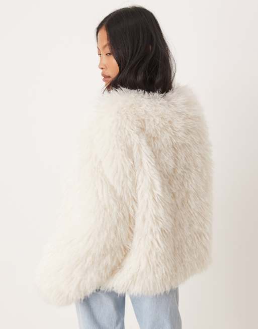 Cream shaggy jacket best sale