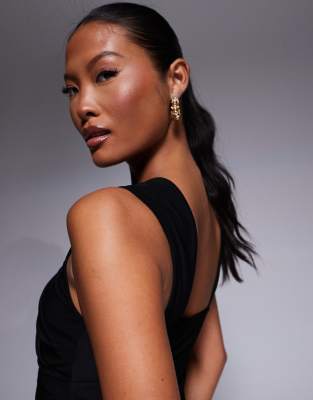 Asos Petite Asos Design Petite Shaped Neckline Wide Strap Mini Dress With Draped Skirt In Black