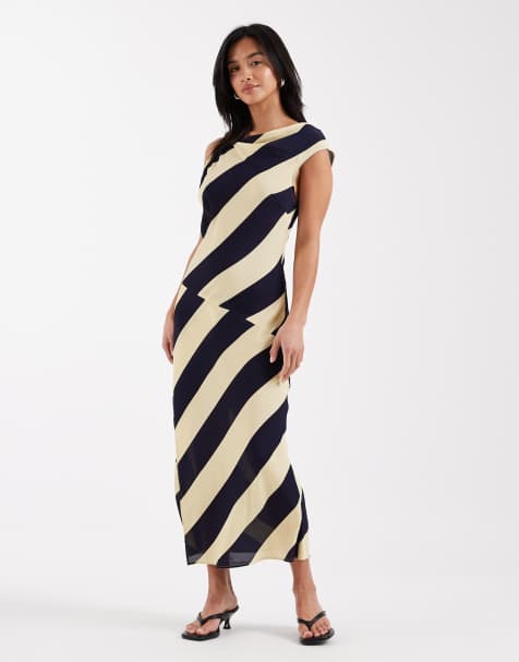 ASOS DESIGN Petite sheer cowl neck midi dress in stripe print - view 1