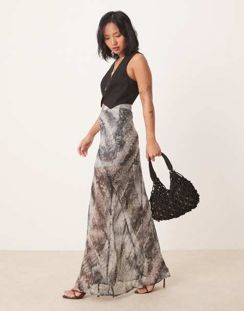 ASOS DESIGN Petite sheer maxi skirt in snake print - view 1