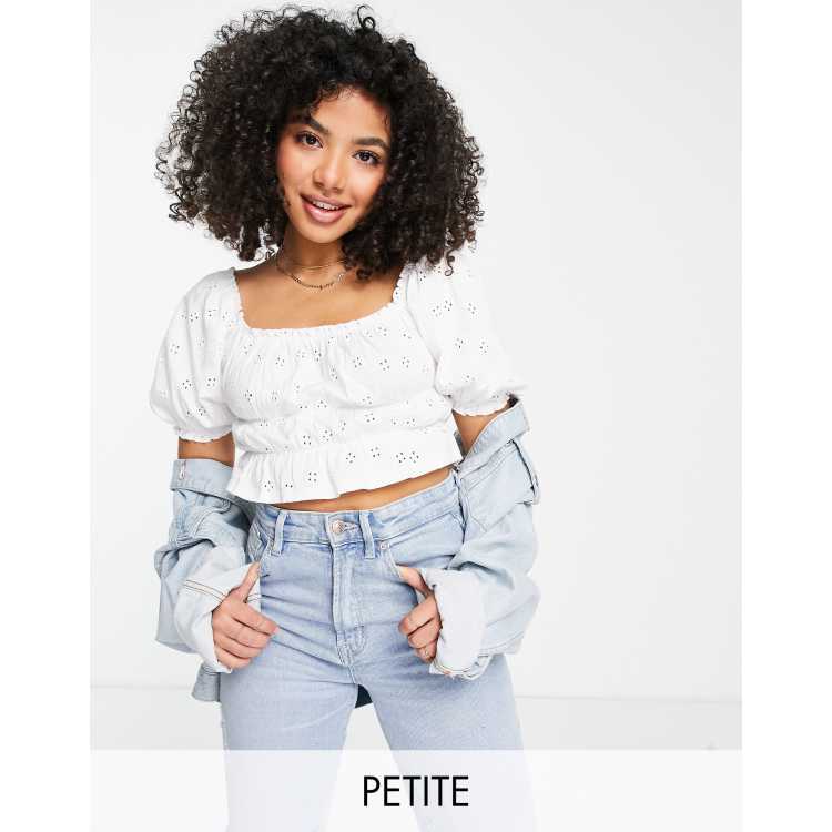 Puff sleeve eyelet top new arrivals