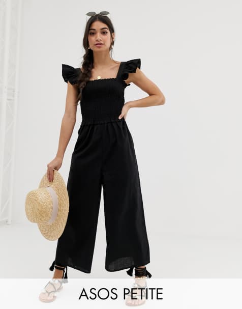 ASOS DESIGN Petite shirred frill sleeve jumpsuit