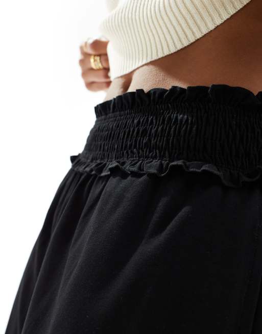 ASOS DESIGN Petite shirred waist cropped culotte trouser in black, 3 of 5