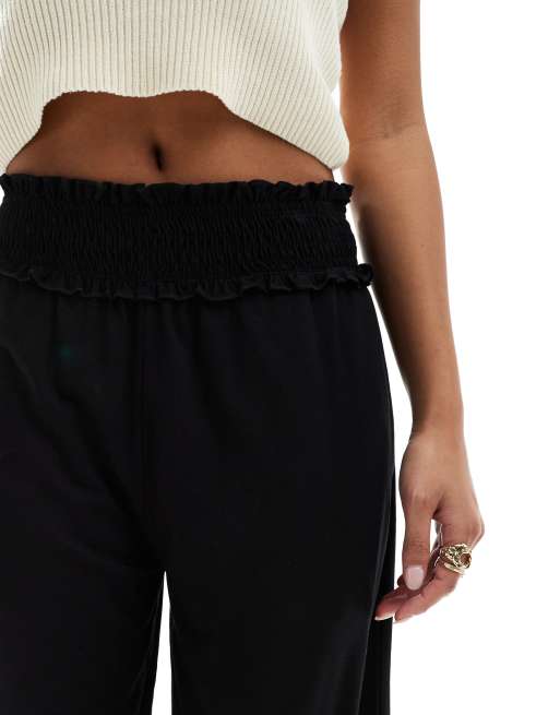 ASOS DESIGN Petite shirred waist cropped culotte trouser in black, 5 of 5
