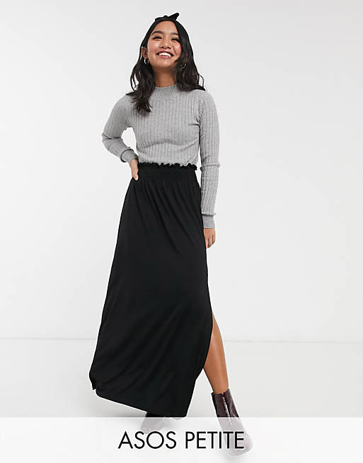ASOS DESIGN Petite shirred waist maxi skirt | ASOS