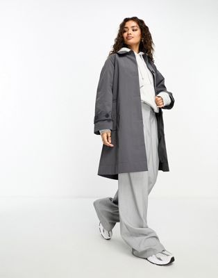 ASOS DESIGN Petite short belted top collar trench coat in gray