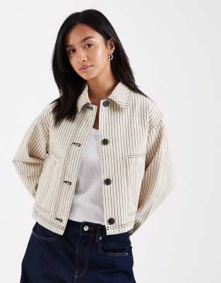 short cotton harrington jacket in black and white stripe