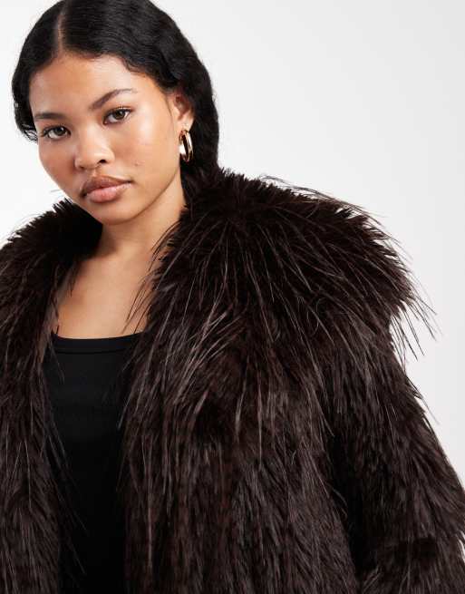ASOS DESIGN Petite short faux fur jacket in chocolate ASOS