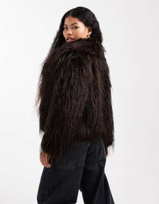 Asos Petite Asos Design Petite Short Feather Faux Fur Jacket In Brown