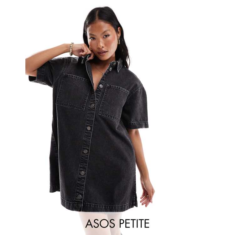 Asos Design Asos Black Dress Petite ASOS DESIGN Petite Shaped Neckline Wide  Strap Mini Dress With