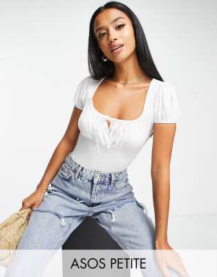 ASOS DESIGN Petite short sleeve milkmaid bodysuit in white - ASOS Price Checker