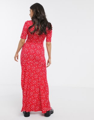 red ditsy maxi dress