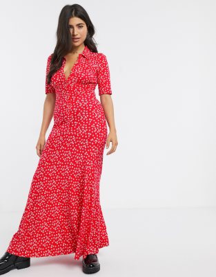 red maxi dress short sleeve