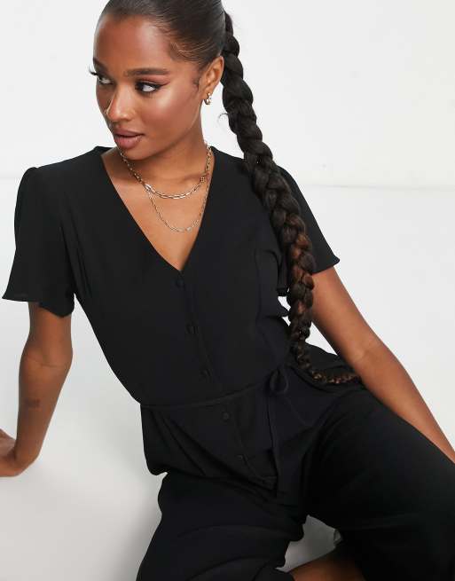 Petite short store sleeve jumpsuit