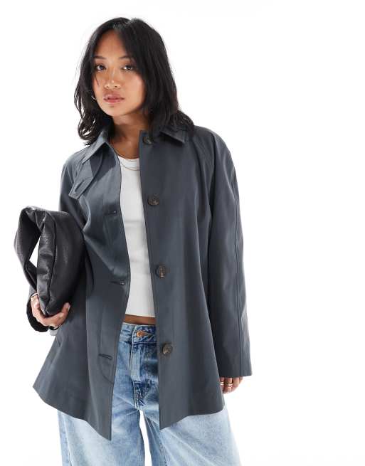 Navy Petite Trench Coats ASOS DESIGN Petite Short Trench Coat In