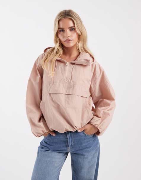 ASOS DESIGN Petite shower resistant overhead track jacket in dusty pink - view 1