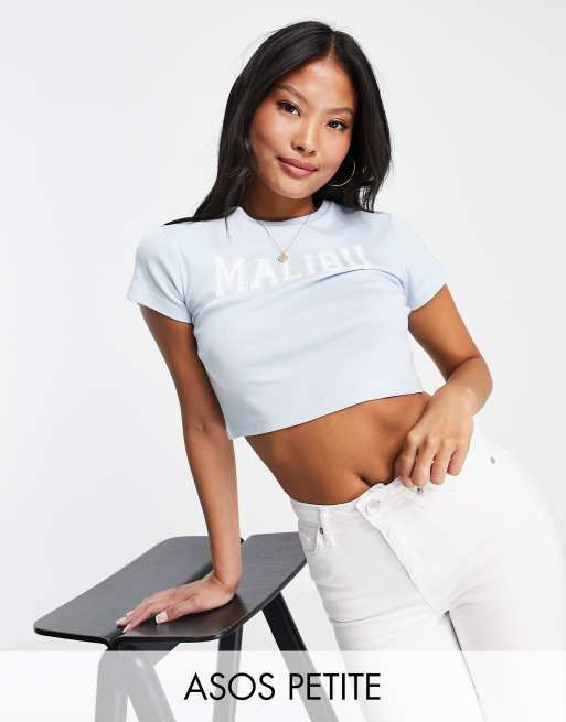 ASOS DESIGN Petite shrunken t-shirt with malibu in blue