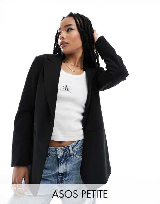 Petite Black Single Breasted Oversized Blazer